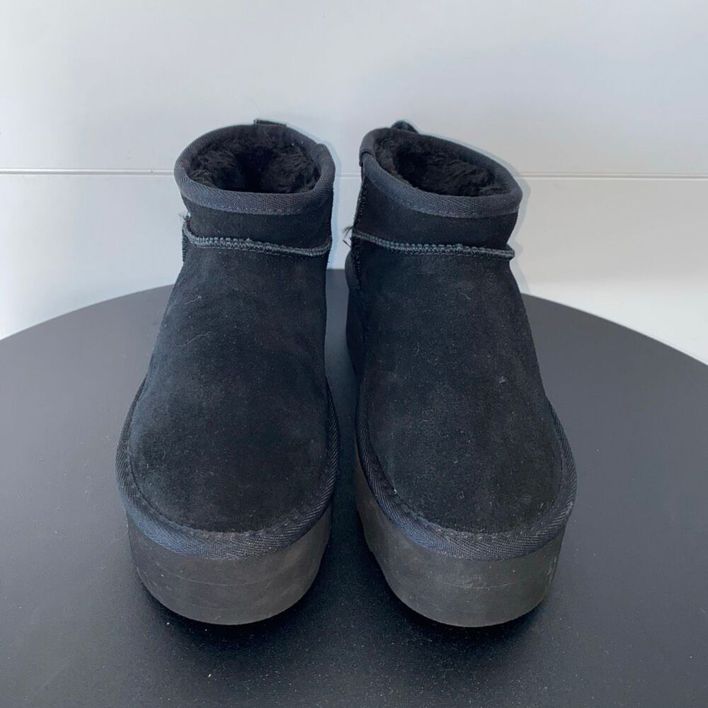 Cushionaire Hippy Women's Suede Platform Ankle Boots Black Size 6.5